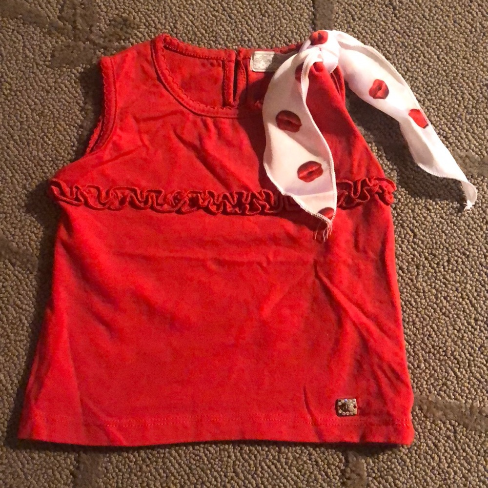 Italian Brand Fun&Fun Red Tank w Lips Scarf